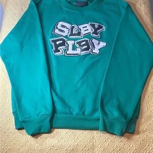 Stylish Teal Graphic Crewneck Sweater